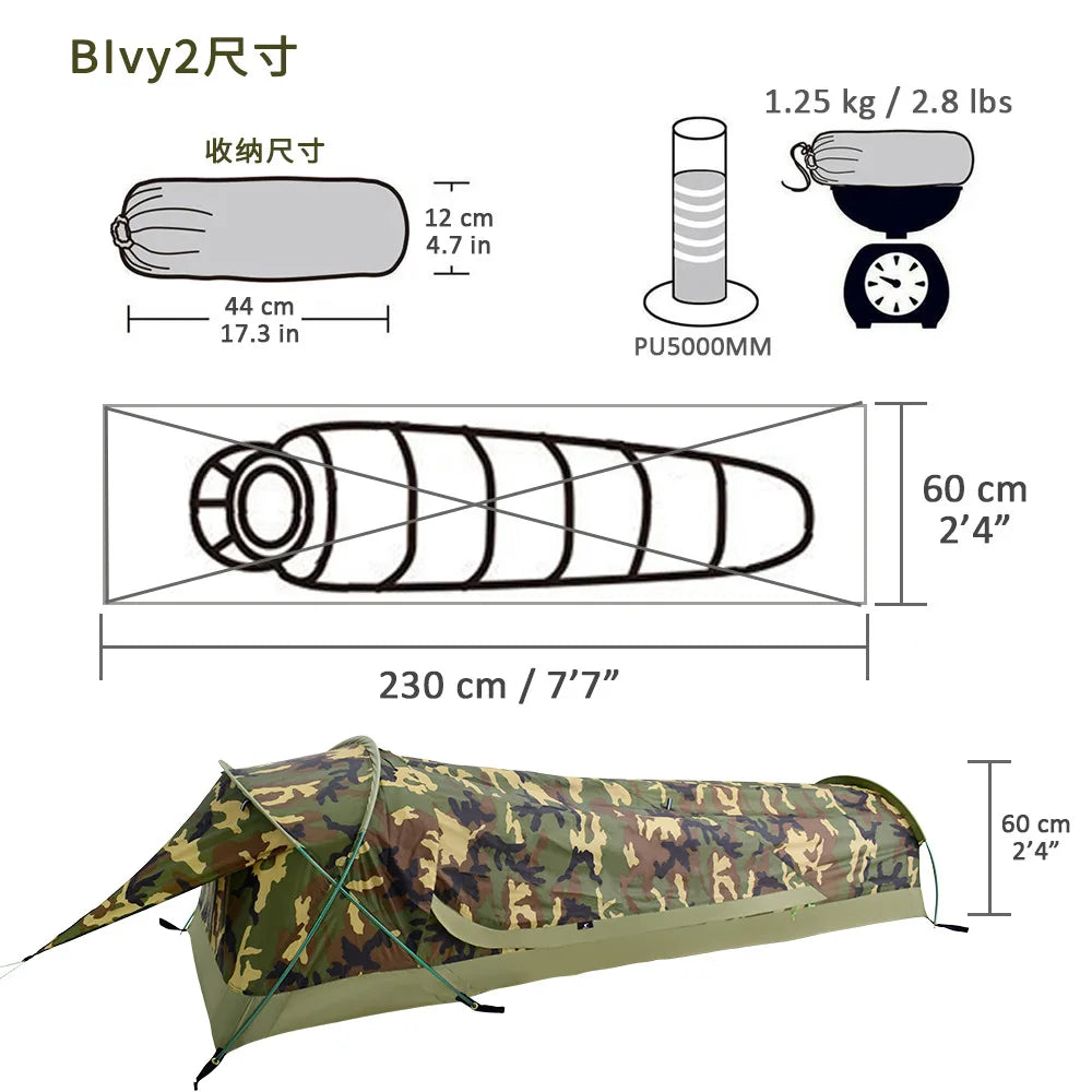 Ultralight One Person Tunnel Tent Outdoor Camping Survival Single Tent