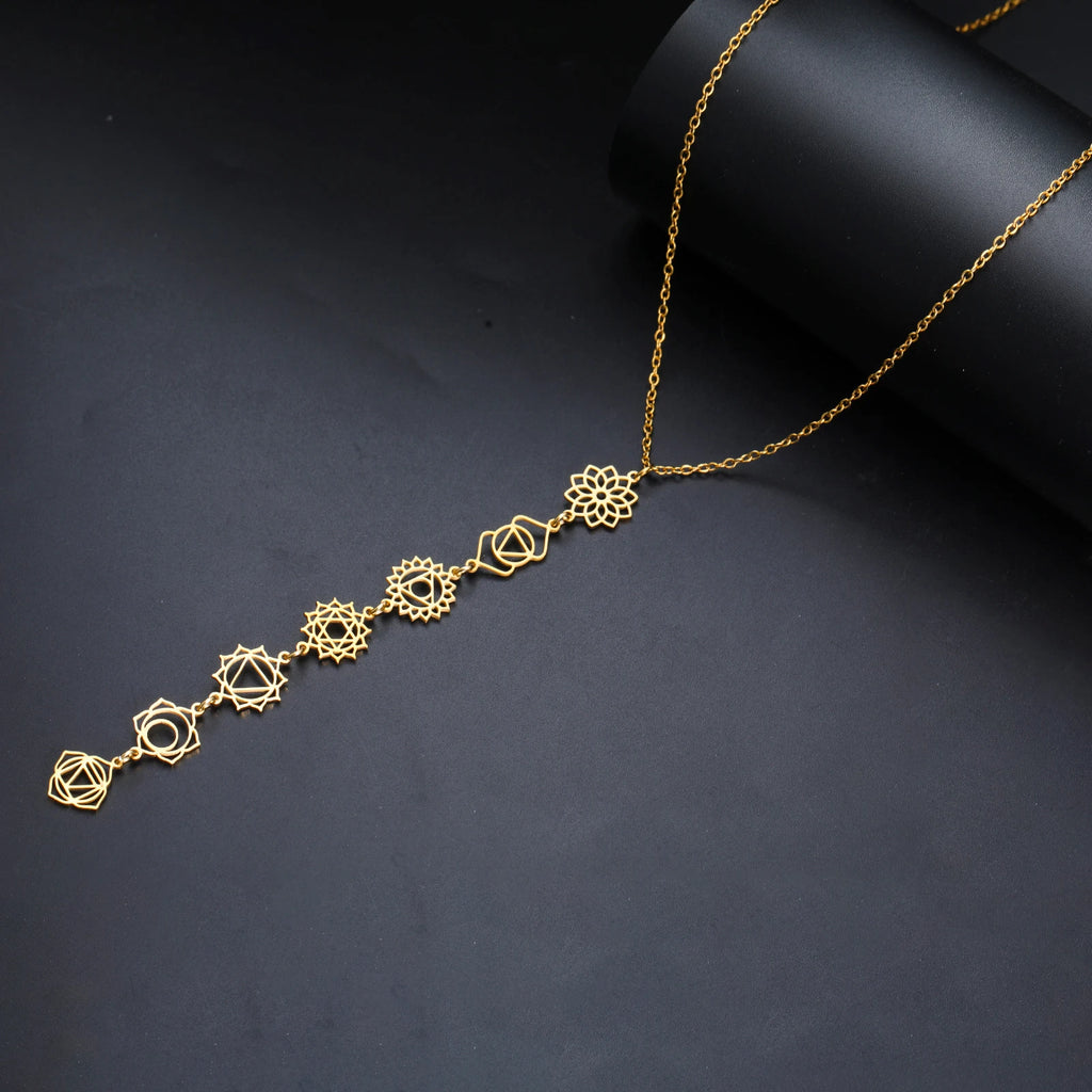Cazador Stainless Steel 7 Chakra Flower Pendants Necklaces for Women Yoga Meditation Jewelry Amulet Necklaces Birthday Gift 2025