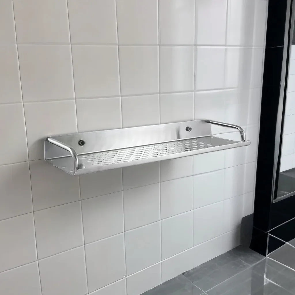 Bathroom Shelf Organizer Storage Wall Mounted Shelves Kitchen Shower Rack Stainless Steel Shampoo Holder Drain Water Accessories