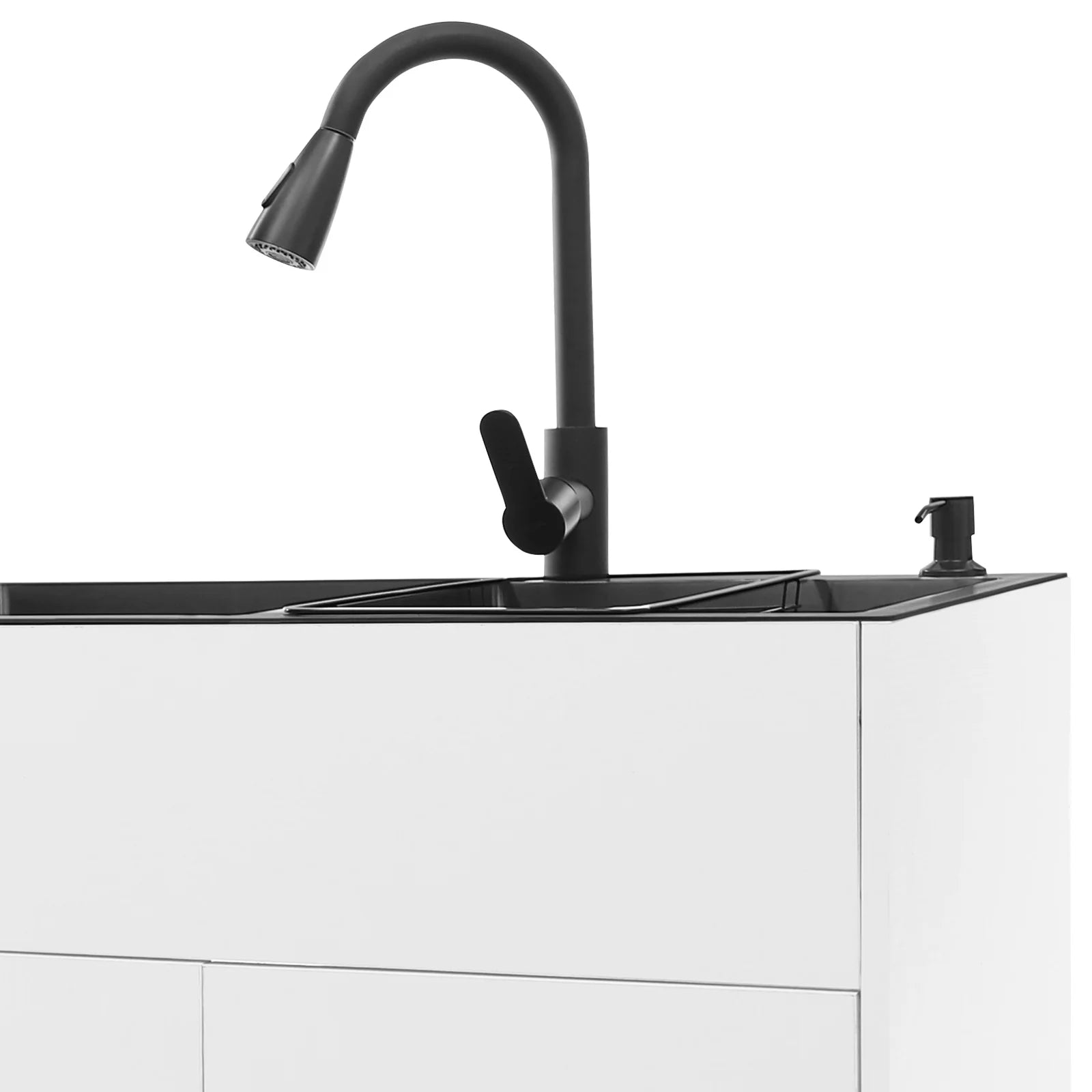 Laundry Sink with Cabinet Sink with Pull-Out Faucet and Cabinet Freestanding Kitchen Sink