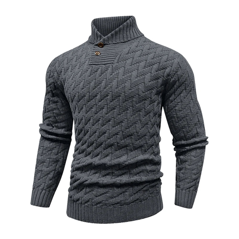 Men's Sweater Winter Shawl Collar Pullover Sweater Casual Cable Knit Button Sweaters Woolen Solid Color Tops US Size