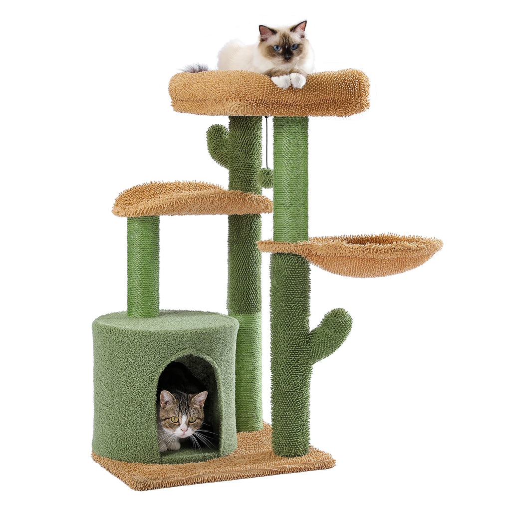 Cactus Multi-Functional Cat Tree Tower with Cozy Cradle,Large Condo, Amusing Furball,Soft Perch,Scratching Post for Indoor Cats