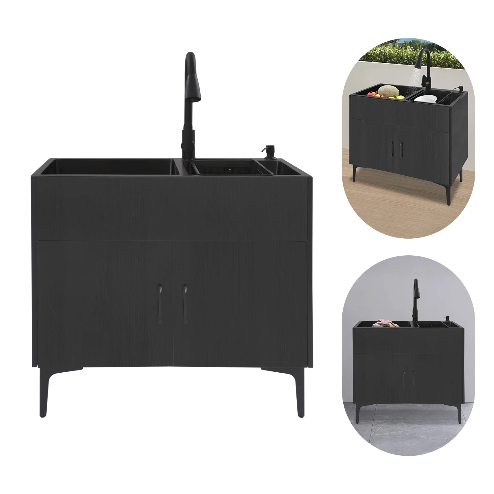 Laundry Sink with Cabinet Sink with Pull-Out Faucet and Cabinet Freestanding Kitchen Sink