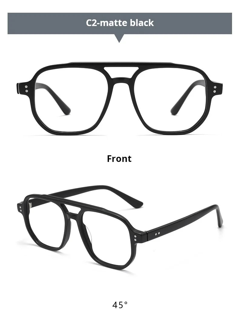 TFTB Fashion Trend Pilot Glasses Men Double Beam Acetate Ultralight Retro Optical Prescription Eyeglasses Frame Women 140mm