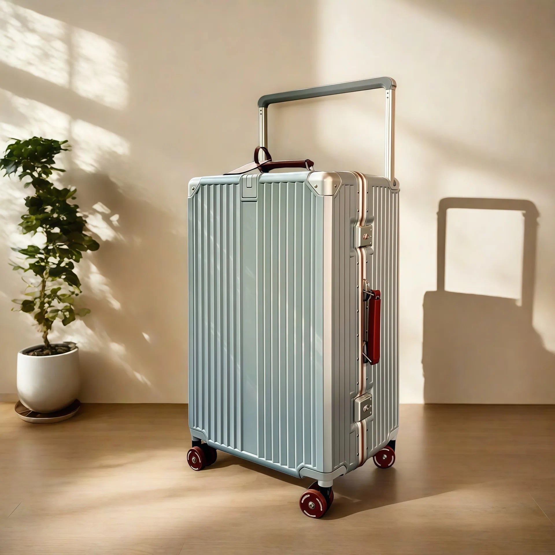Wide Handlebar Rolling Luggage Large Capacity Travel Aluminum Frame Trolley Suitcase with Colorful Silent Spinner Wheel TSA Lock