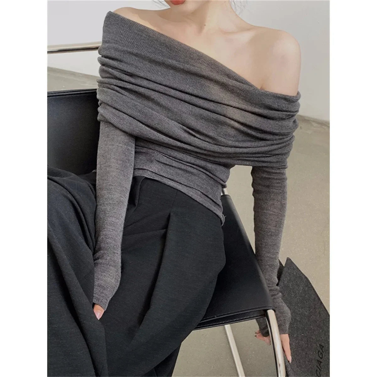 Slash Neck Sweater Women Tops Knitted Slim Basic All-match Sexy Elegant Off Shoulder Autumn Winter Long Sleeve Pullovers Female