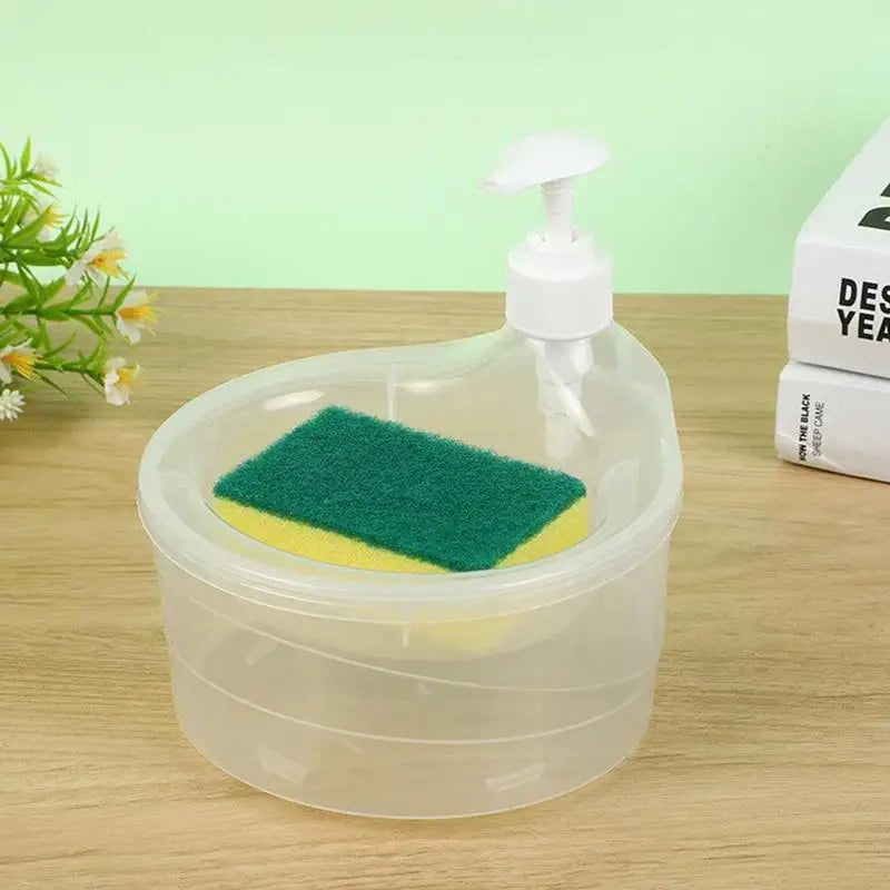 1000ml Soap Dispenser and Scrubber Holder Multi-functional Cafe Dishwashing Container Manual Sink Dish Washing Soap Dispenser