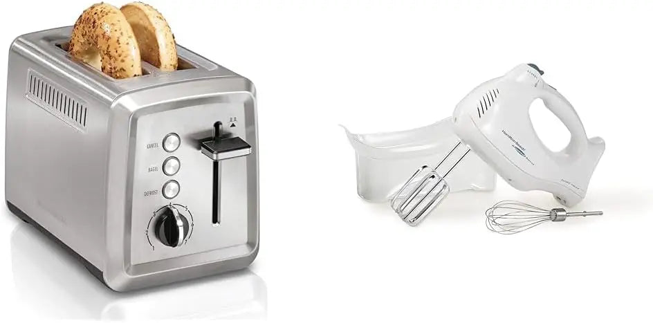 Extra Wide Slots 2 Slice Toaster with Hand Mixer 6 Speeds QuickBurst Storage Case Kitchen Cooking Bread Maker Appliance