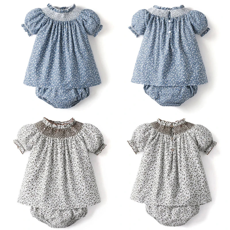 Baby Girls Smocking clothes Set Infant Shirt with Skirts 2024 Boutique Clothing Children Floral Suit