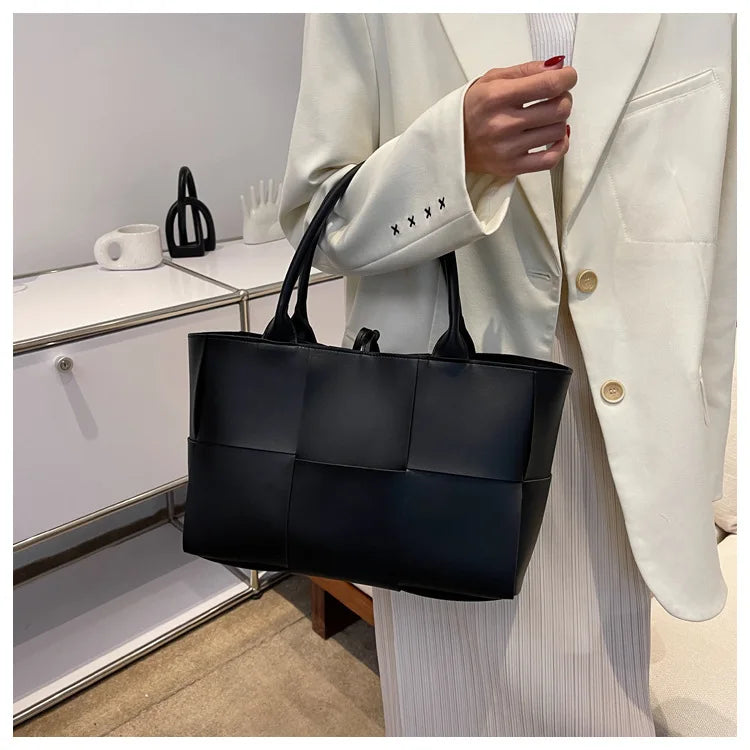 Large Capacity Handbags for Women 2022 Fashion Leather Woven Tote Bags Designer Solid Color Lacing Plaid PU Shoulder Bags