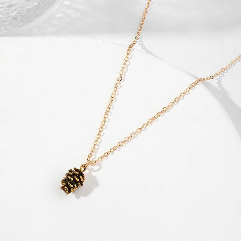 Simple Fashion Vintage Earrings Necklace For Women Pine Nut Plant Specimen Ear Stud Necklace Pinecone Earrings Necklace Jewelry