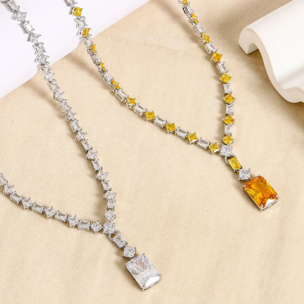 Women Full of Diamonds Rows of Zircon Bracelet Necklace Set