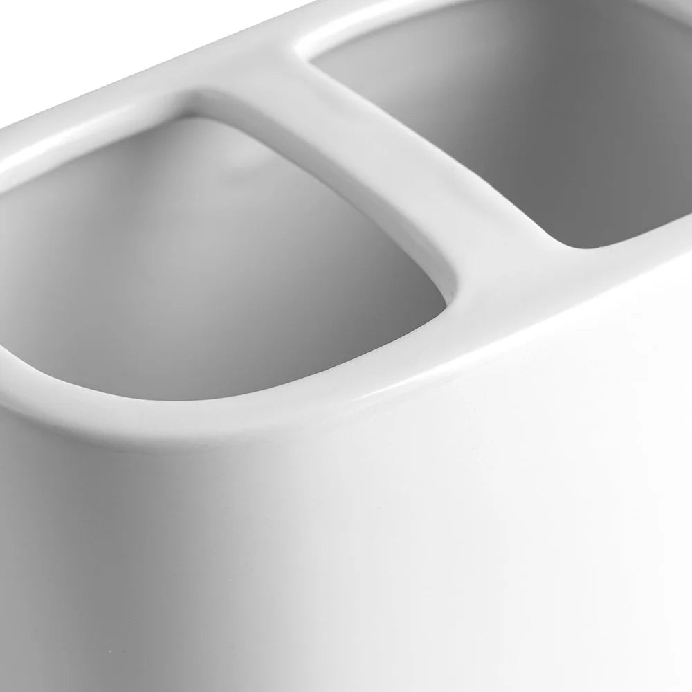 3 Pack Glossy White Ceramic Toothbrush Holder Bathroom Storage Organizer 2 Opening Durable Personal Items Decor Accessory