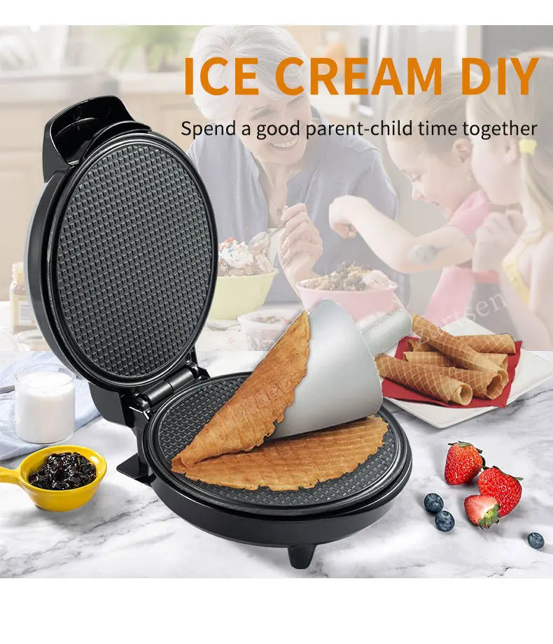 Electric Crispy Egg Roll Maker Sandwich Waffle Maker Pizza Pancake Crepe Baking Oven DIY Ice Cream Cone Machine