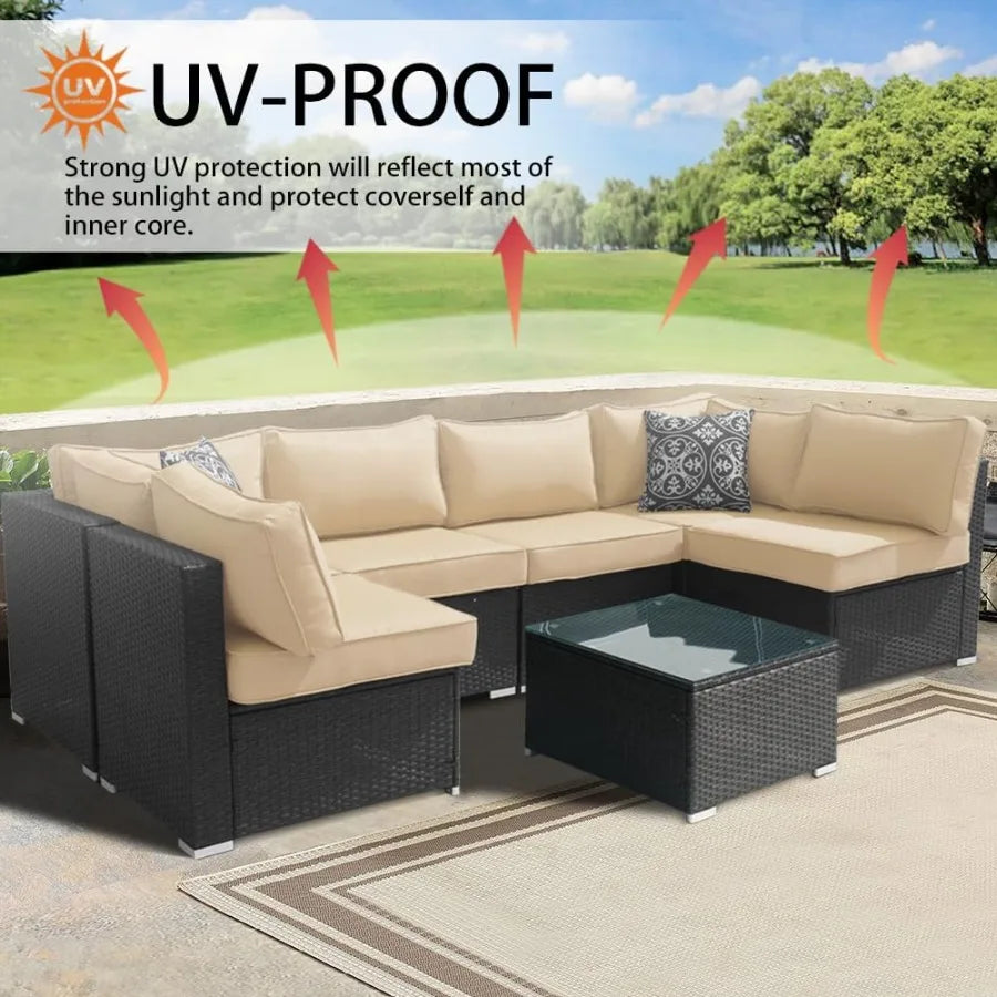 14Pcs Outdoor Cushion Replacement Washable Slipcovers with Zipper for 6Seaters Sofa Patio Set Seat and Back Covers Only in Beig