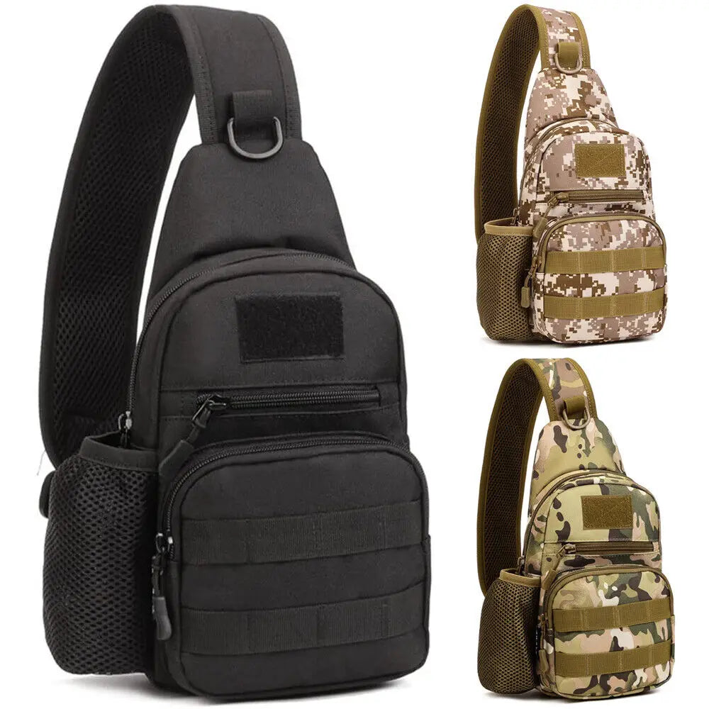 Tactical Sling Crossbody Backpack with Water Bottle Holder, MOLLE EDC Shoulder Sling Chest Bags for Travel Walk