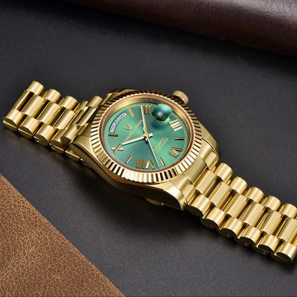 PAGANI DESIGN 2025 New Gold Green 40MM Date Week Men's Watches Automatic Watch Men AR Sapphire Glass NH36A Mechanical Wristwatch