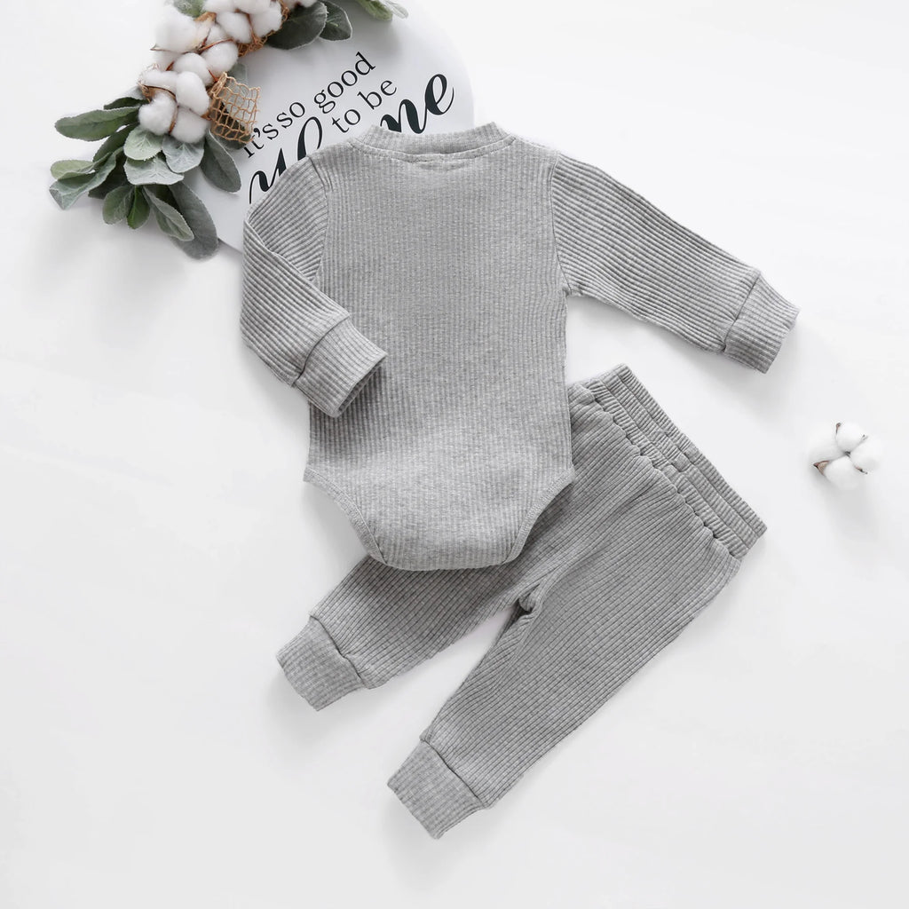 16 Colors Baby Solid Knit Sets Newborn Infant Girls Boys Fall Winter Long Sleeve Romper + Elastic Pants Toddler Outfit 0-24M