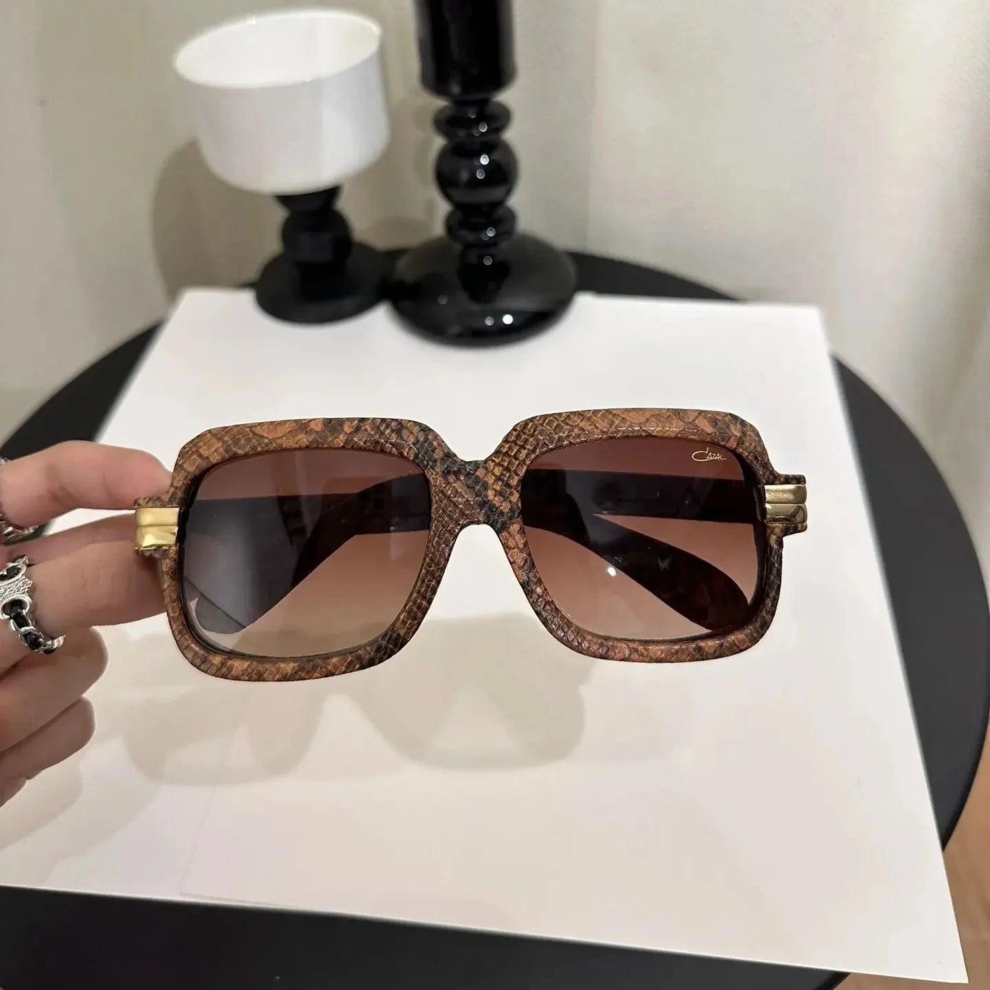 Original ACAZAL MOD6073 Stylish Top Quality Acetate+Leather Frame Men Sunglasses UV400 Clear Lens Business Women Couple Eyewear