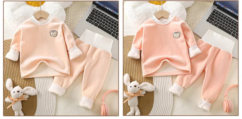 Children's Thermal Underwear Set Clothes Autumn Winter Baby Thickened Suit Boy Girl Plus Velvet Top Pants 2Pcs Outfits Clothing
