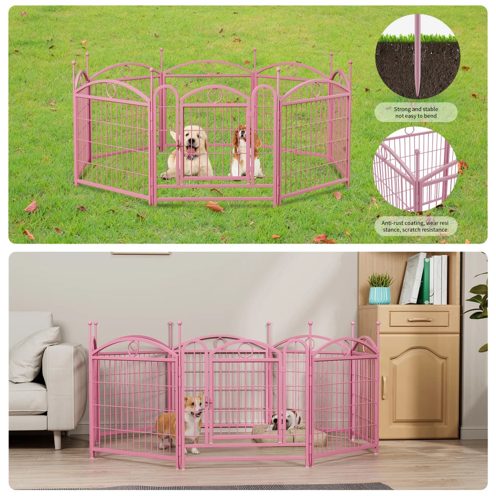 Dog Playpen Indoor 24 inch 8 Panels Metal Dog Pen Pet Dog Fence Outdoor Exercise Pen with Doors, Heavy Duty Dog Fence Puppy Pen