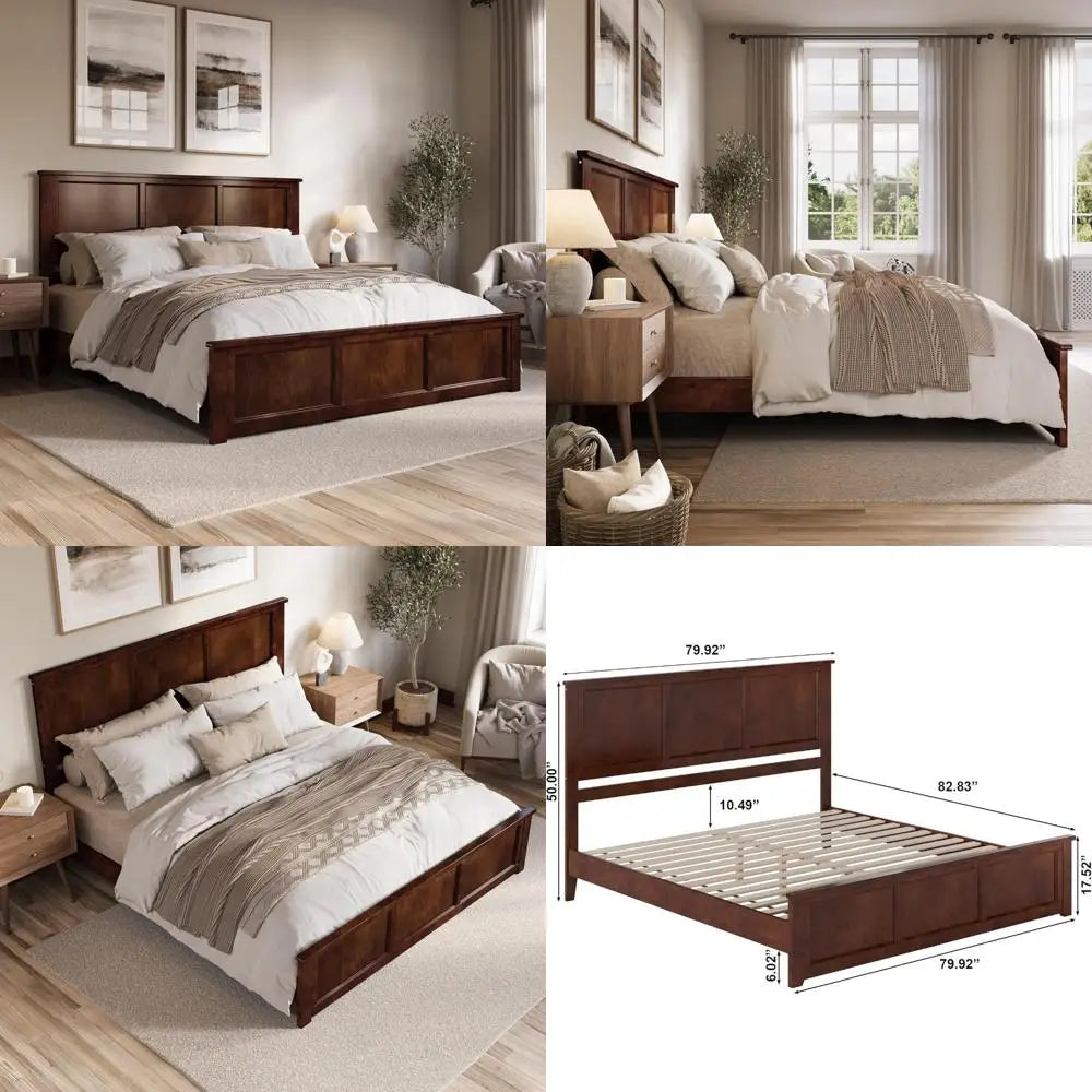 Walnut AFI Charlotte King Size Solid Wood Platform Bed with Matching Footboard