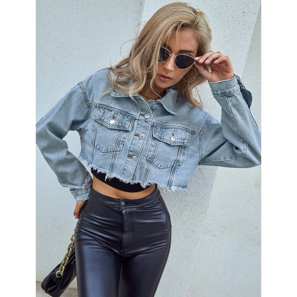 Women's clothing European and American INS casual versatile short fashion denim short jacket
