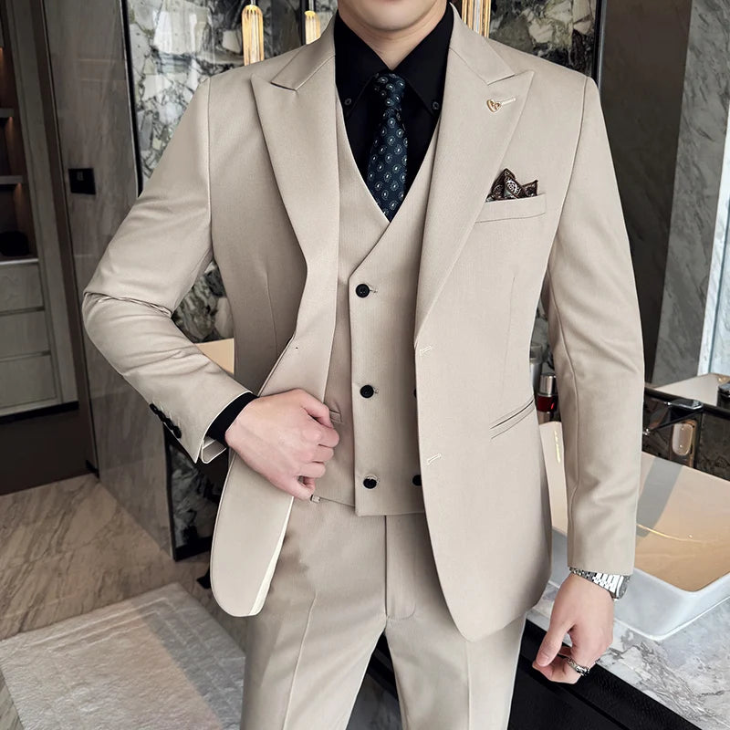 Slim-Fit Three-Piece Set Korean Style Two-Button Groomsmen Formal Wedding Business Suit Handsome Groom Best Man Dress High-
