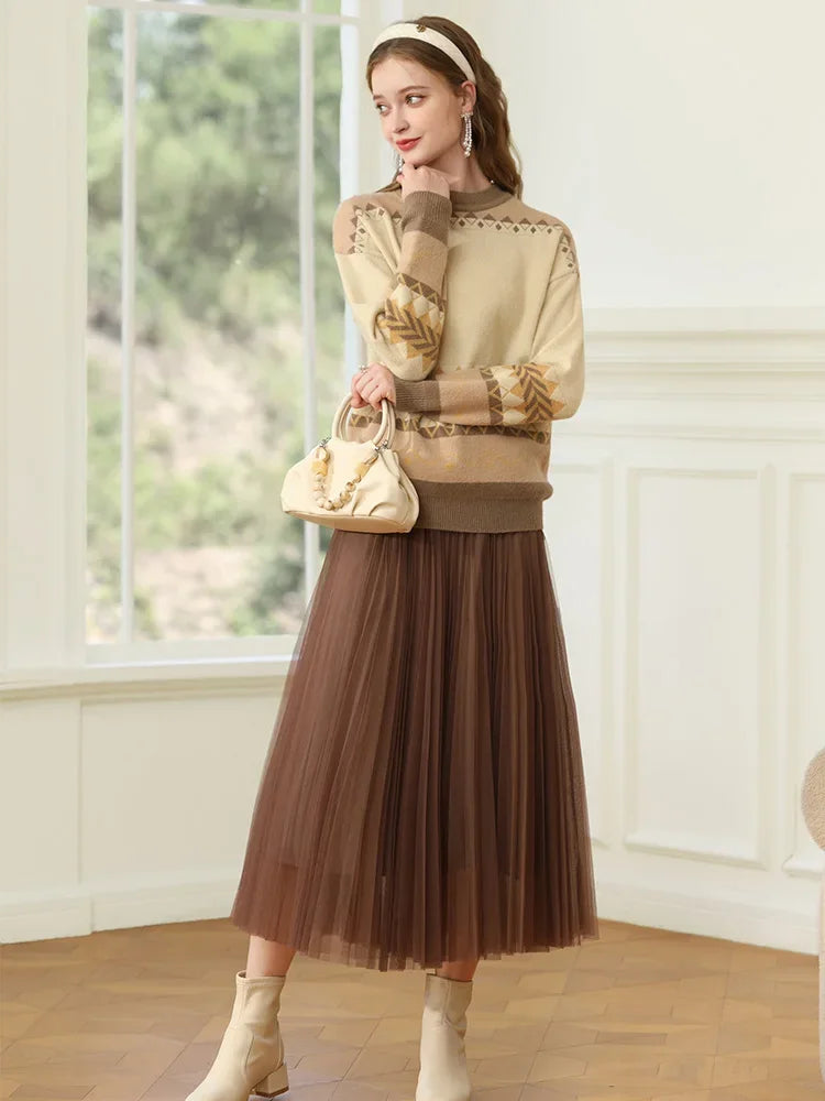 I BELIEVE YOU Sweater for Women Gentle Lazy Wind Jacquard Loose Soft Waxy 2024 Winter New Knitted Cozy Pullover Lady 2234125378