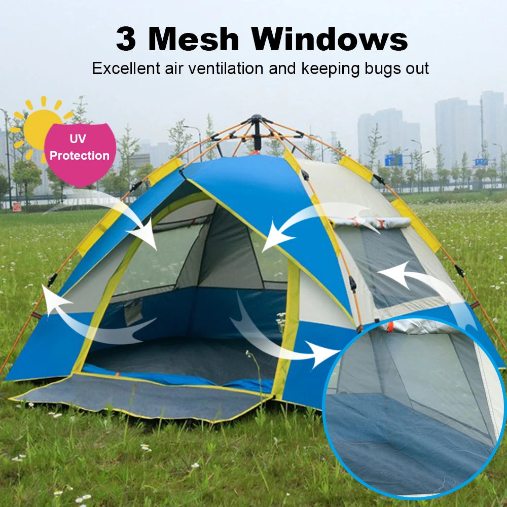 Outdoor Pop Up Tent Waterproof Portable Instant Automatic Camping Tent for 2-3/3-4 Person Family Tent Camping Backpacking 2024