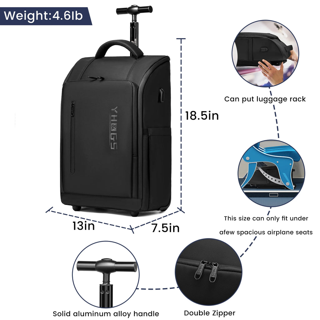 RUCYEN Rolling Backpack 15.6in Laptop Water Resistant Large Capacity Travel Luggage Wheeled Backpack with USB Shoulders Luggage