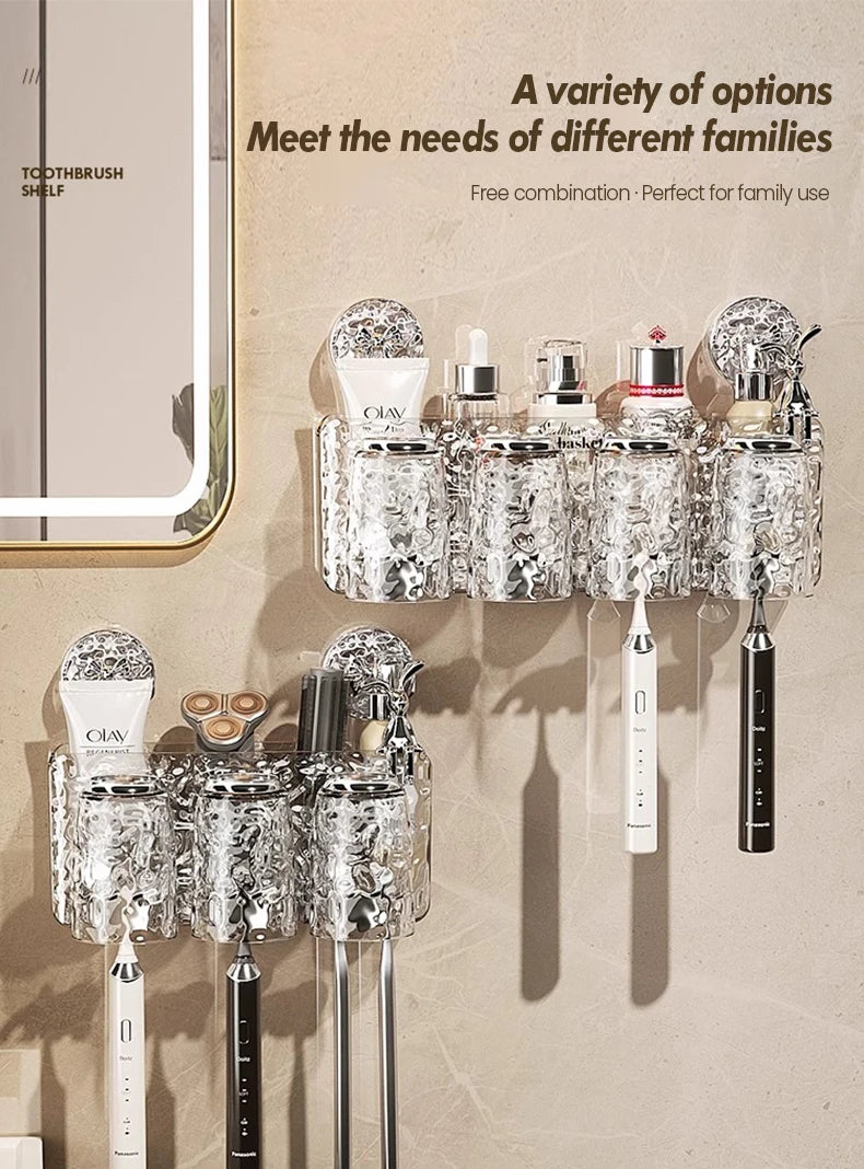 Bathroom Toothbrush Holder With Glacier Pattern Wall Mounted Non Perforated Suction Cup Storage Rack Toothbrush Set Storage Rack