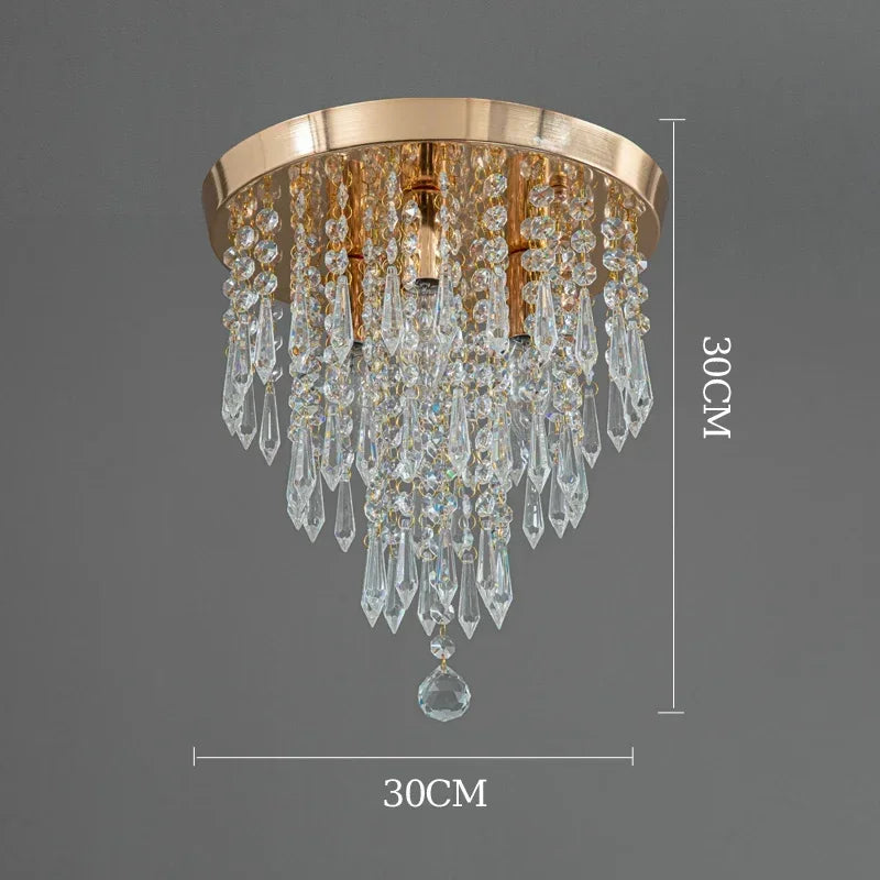 Golden Ceiling Light Hanging Crystal Ceiling Lamp for Home Decor Surface Mounted Bulb Replacable Indoor Lighting Fixture