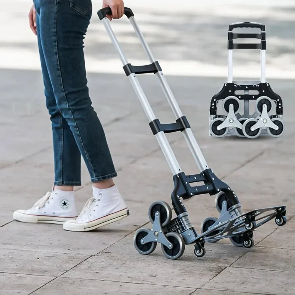 Portable Folding Trolley Cart Home Supermarket Shopping 75kg Trolley Pulling Tool Cart Beach All Terrain Stair Climbing Car