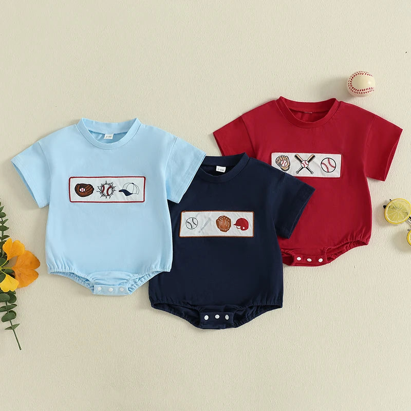 Newborn Boys Baseball Romper Shirts Infant Baby Summer Clothes Short Sleeve Bodysuit Tops