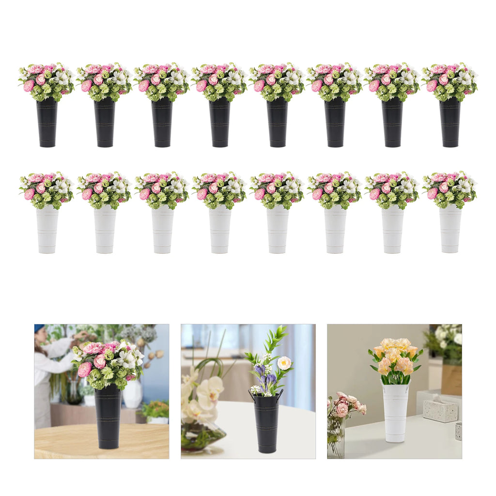 8PCS Black/White Galvanized Metal Flower Bucket Vases Metal Vases, Flower Vases For Flower Arrangements, Fresh/Dried Flowers