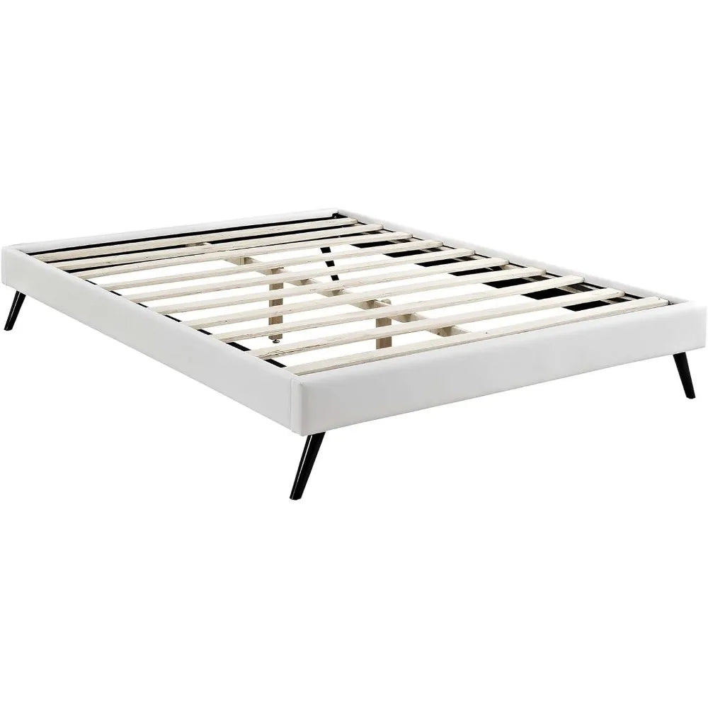 Modway Loryn Faux Leather Queen Platform Bed Frame with Wood Slat Support in White
