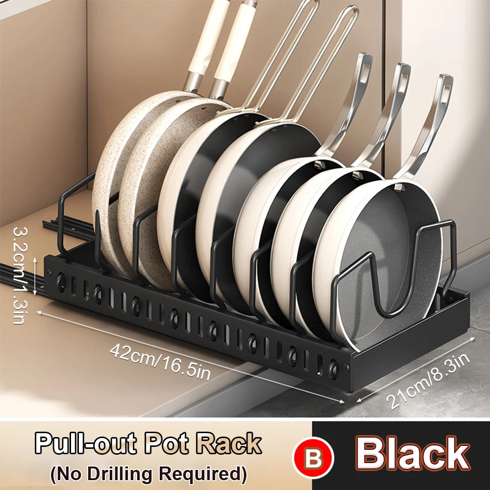 Kitchen Pots and Pans Organizer Under Cabinet Sliding Drawer Pot Lid Organizer Pull Out Cabinet Storage Tray with 8 Dividers