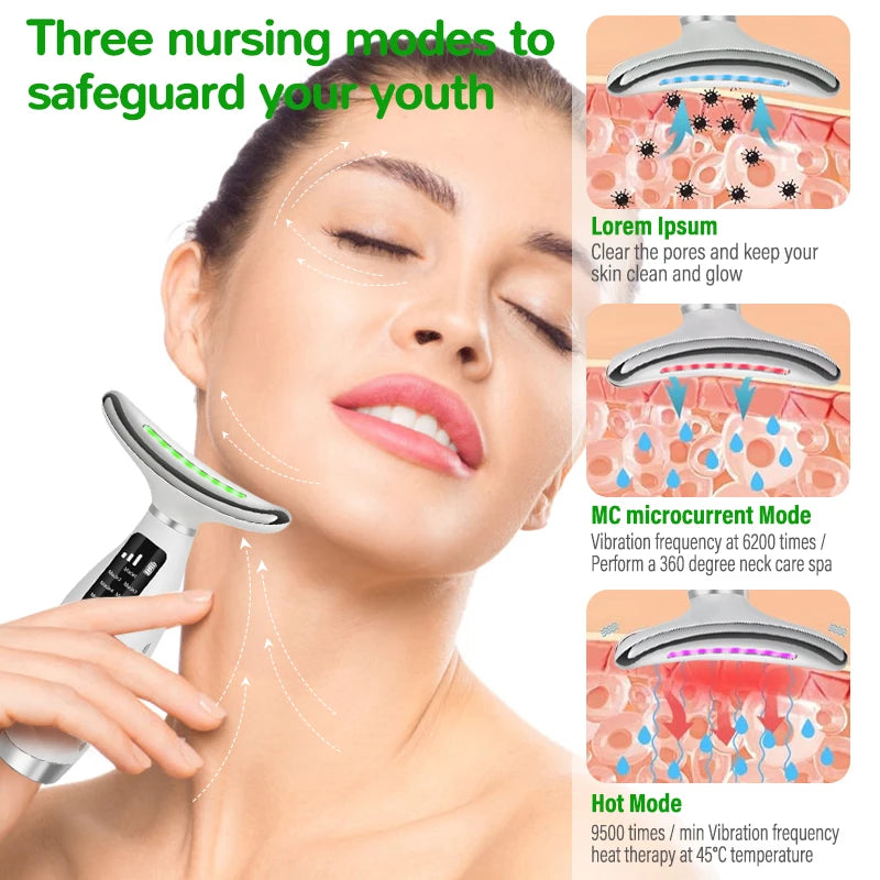 7-color LED facial massage device - USB rechargeable beauty instrument, multi-functional beauty tool, suitable for Christmas