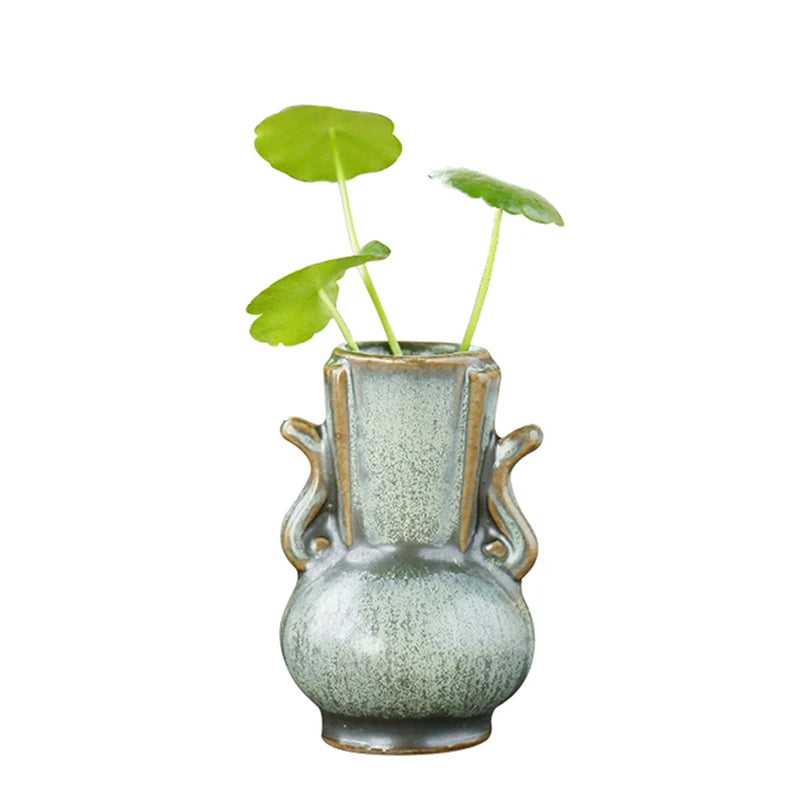 1PC Hydroponics Chinese-style Living Room Decoration Ceramic Small Vase Green Retro Flower Vase Crafts Tabletop Ornament