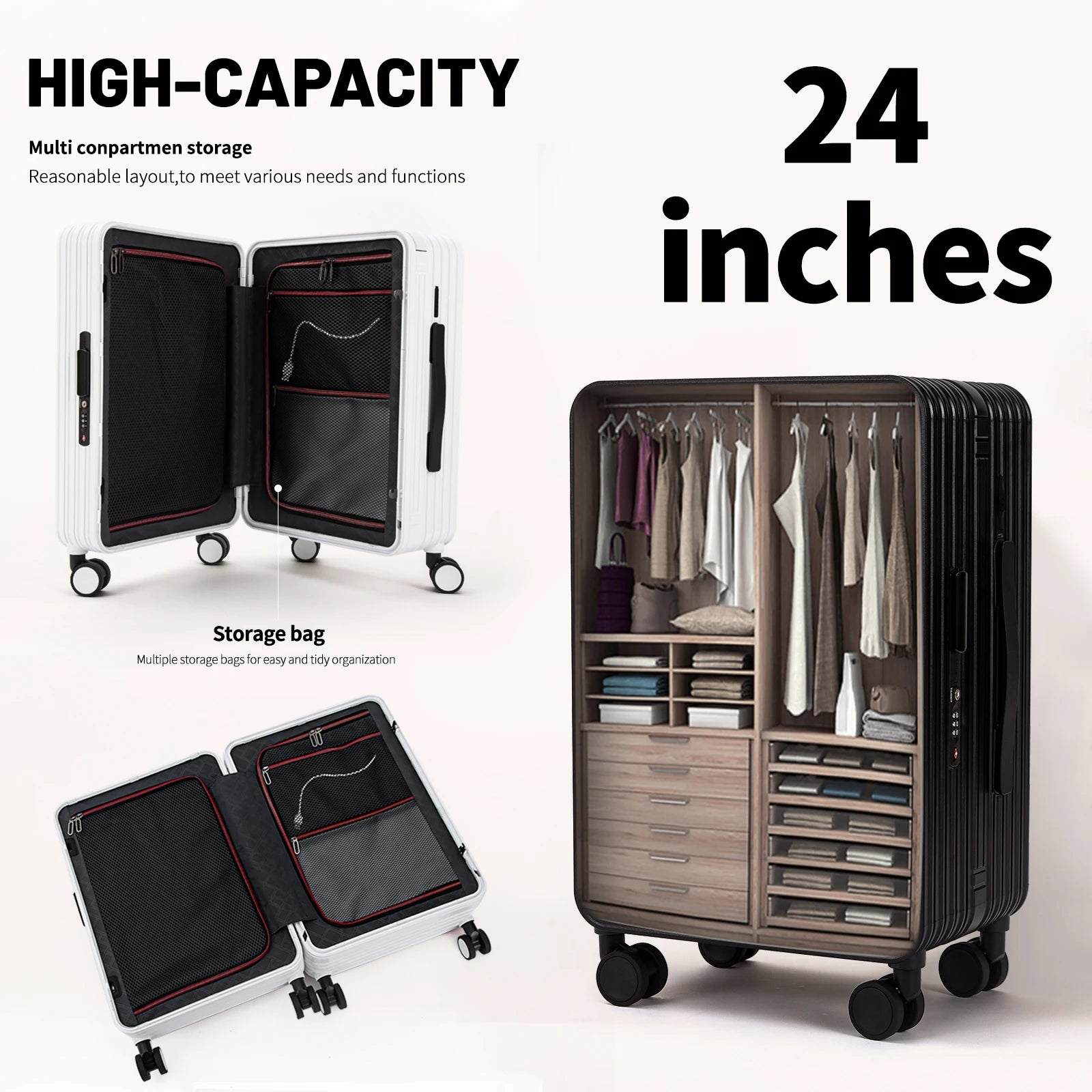 Classic Fashion Unisex New Roller Luggage Letter Design Large Capacity Business Travel Luggage