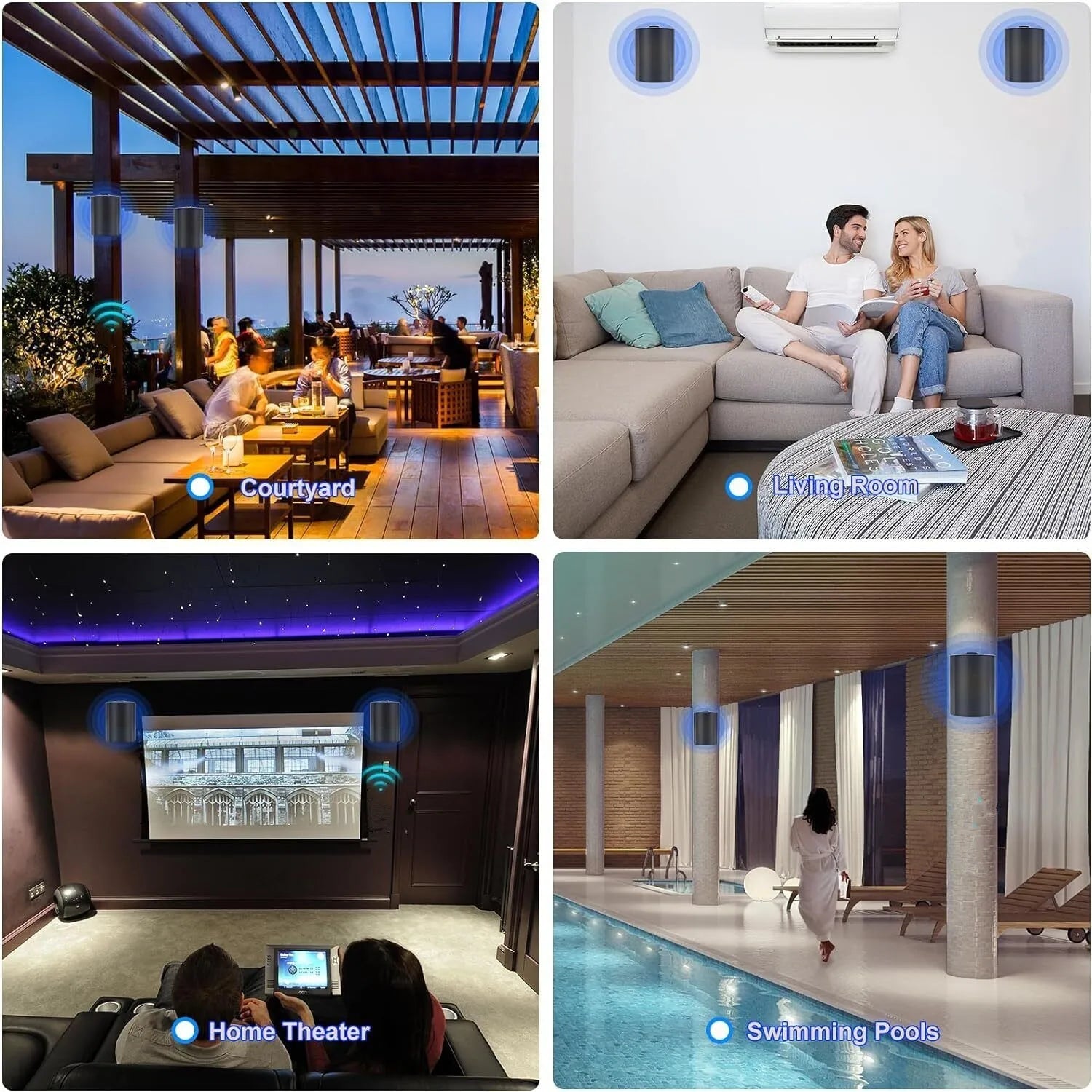 Herdio 5.25'' 2PCS 300W Outdoor Bluetooth Speakers Wired Waterproof Wall Mounted Patio Boat Active Speakers For Garage Deck Home