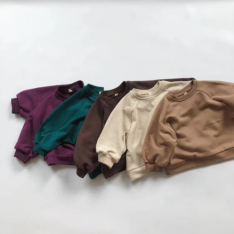 Autumn New Children Casual Sweatshirt For Boys Girls Long Sleeve Sweatshirt Solid Baby Loose Pullover Cotton Kids Clothes