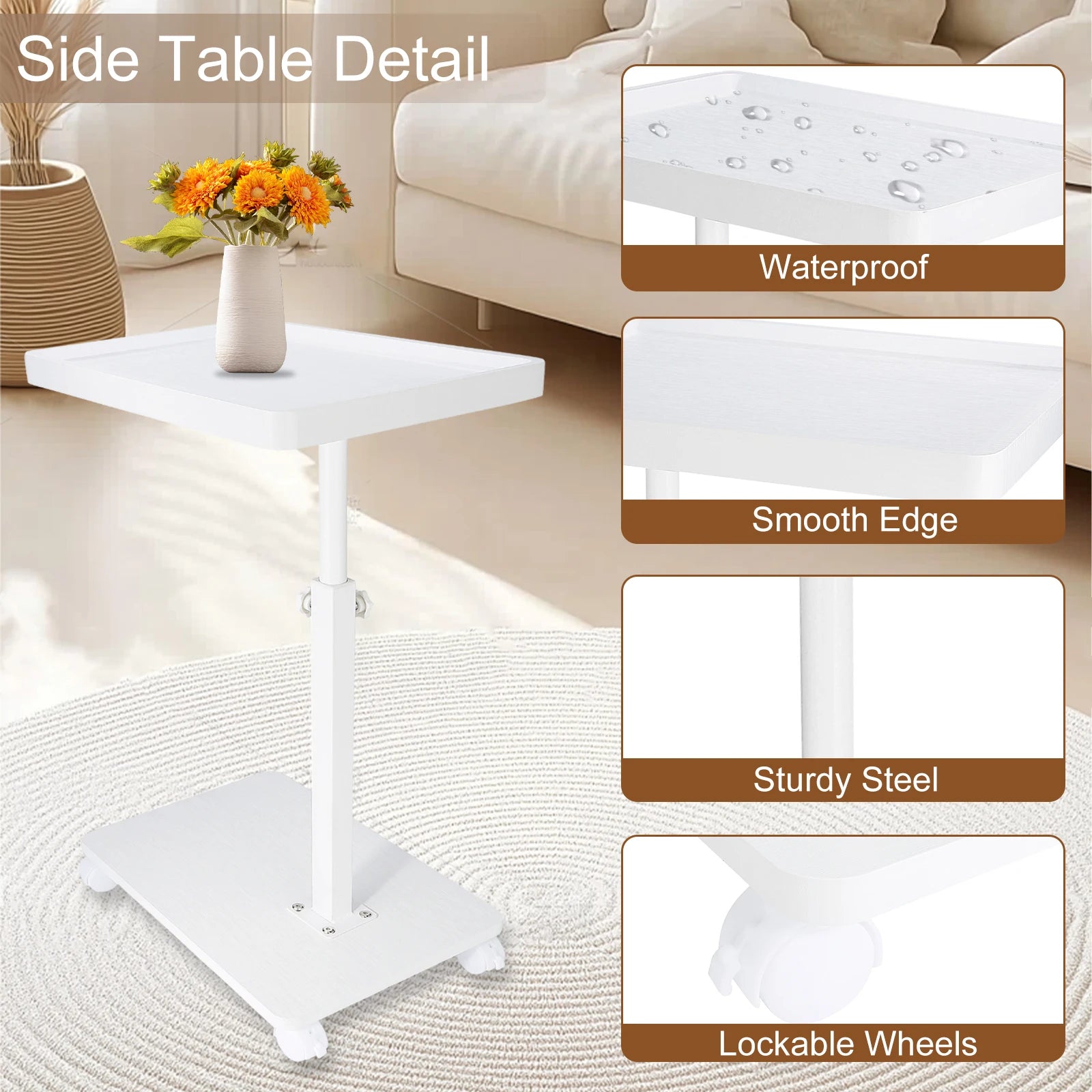 Sofa Side C-Shaped Coffee Tea Table With Wheel Simple Mobile Storage Desk Multifunctional Table for Home Living Room Bedside