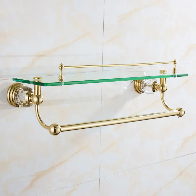European-style Gold Glass shelf double bathroom cosmetic rack Bathroom Towel Rack Crystal hardware pendant GLY50