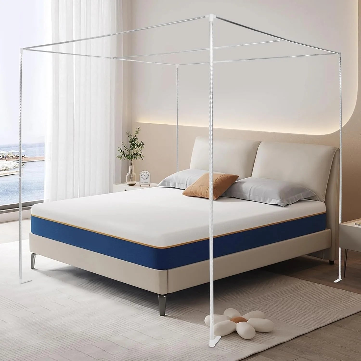 2*2*2m Bed Frame Column Full Size Stainless Steel Square Bed Mosquito Grid Beam Suitable for Metal Bed Wood Bed (Only Frame)