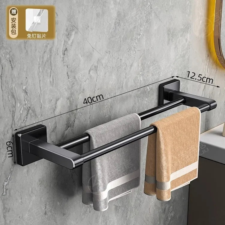 Towel rack modern space aluminum non-perforated wall mounting shelves bathroom towel rack single rod toilet storage hanger