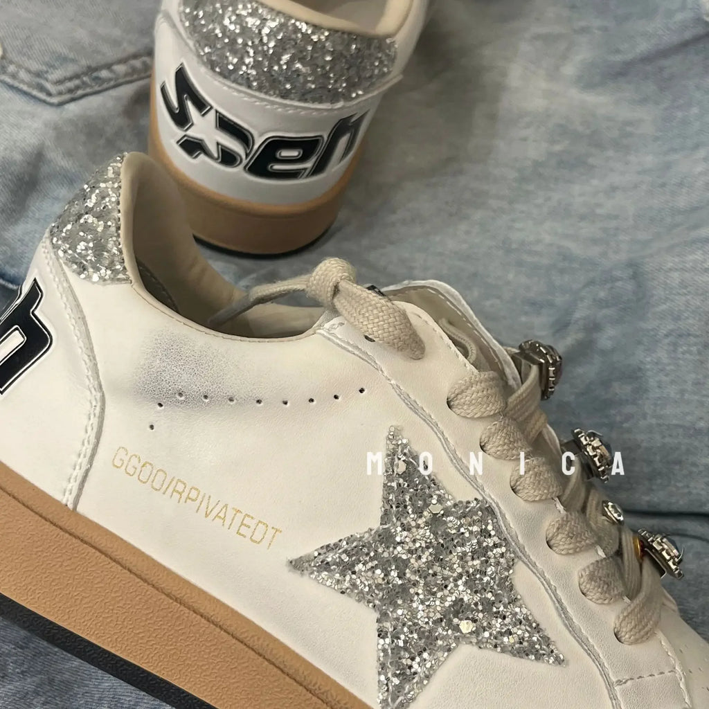 Fashionable Casual Star Shoes Spring 2025 New Arrival Distressed Soles Preppy Style White Shoes For Adults Rubber Soles