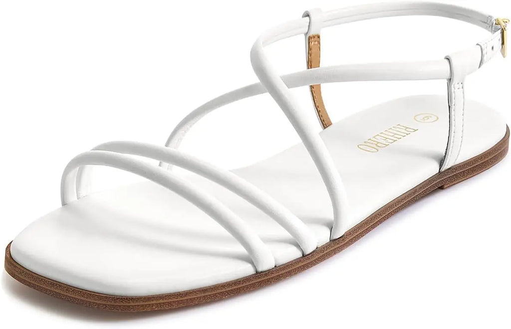 Women's Strappy Flat Sandals Summer Lace Up Open Toe Comfortable Slip-On Ankle Strap Sandals