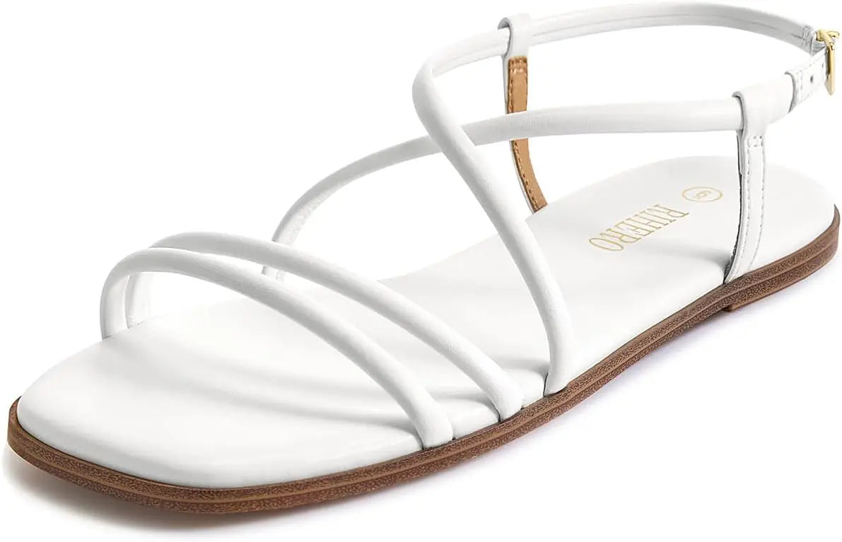 Women's Strappy Flat Sandals Summer Lace Up Open Toe Comfortable Slip-On Ankle Strap Sandals